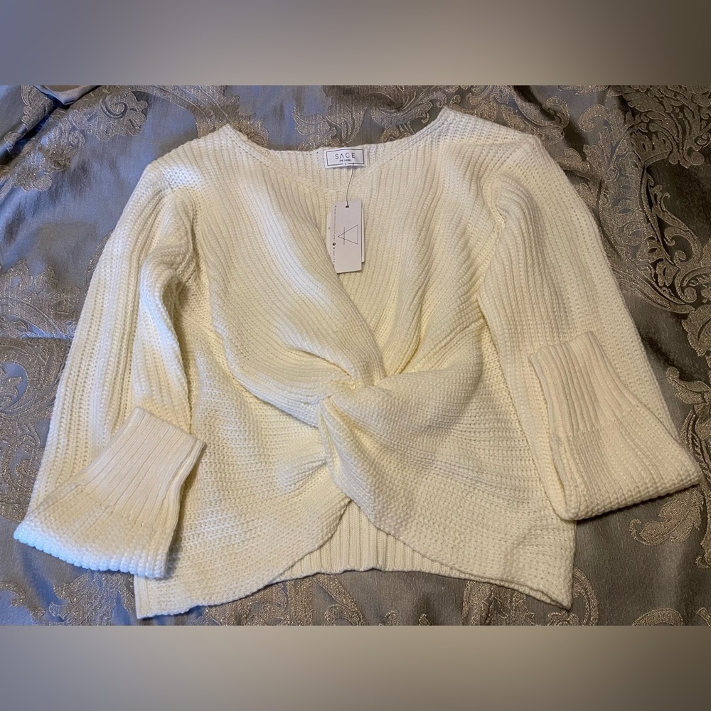 NEW Sage the Label Hold You Close Cream Knotted Front Sweater